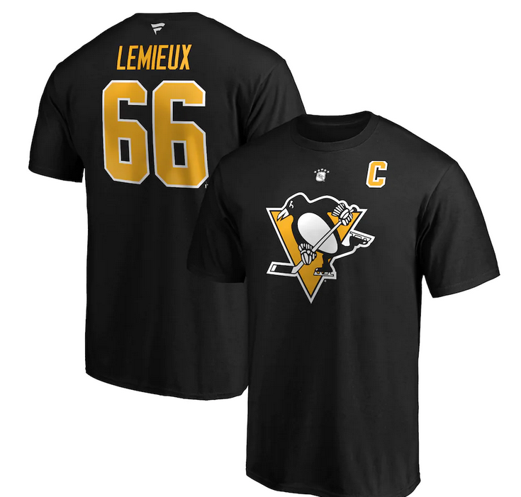 Men’S Mario Lemieux Pittsburgh Penguins Fanatics Branded Blackteam Authentic Stack Retired Player Name & Number T-Shirt