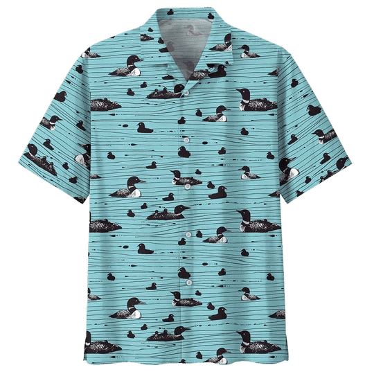 Duck Hawaii Button Up Short Sleeve Summer Black Hawaii Shirt Ha549