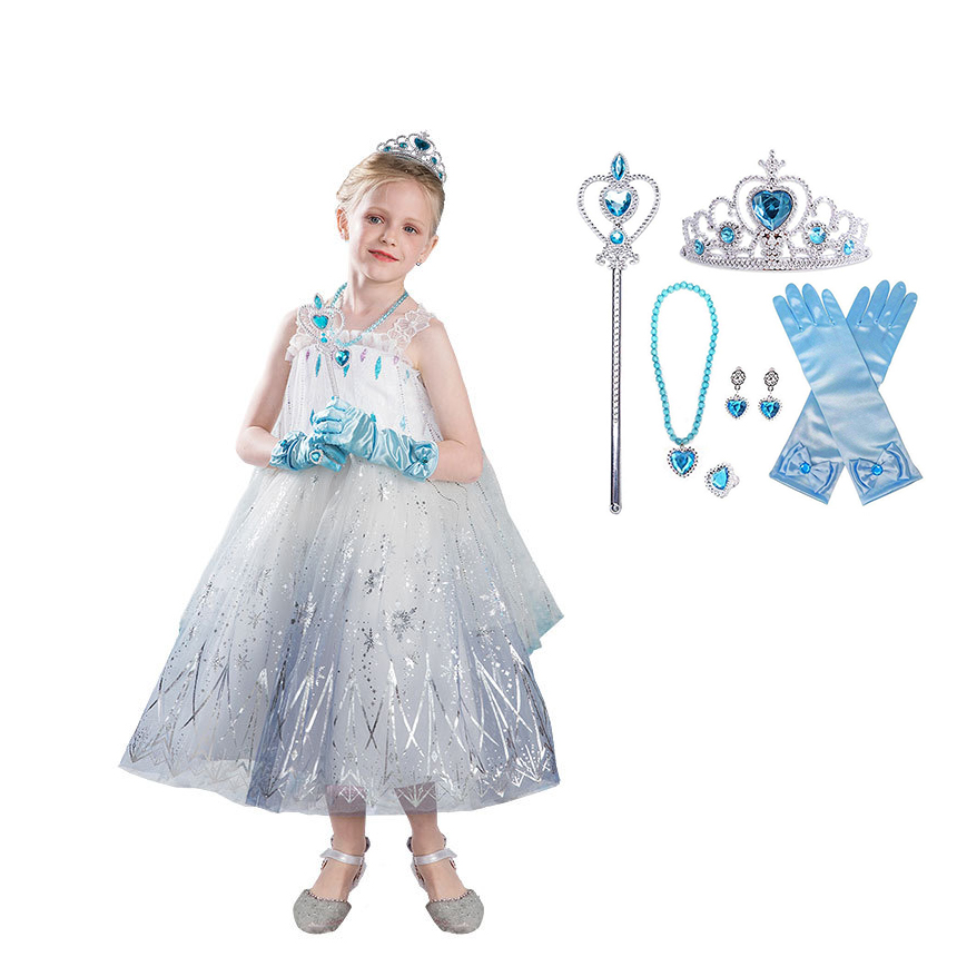 Baby Girl Anna Elsa Snow Queen Princess Vestidos Party Wedding Dress For Girls Halloween Costum White Outfit Fairy Costume alx