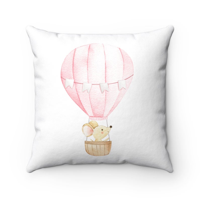 Rabbit On Hot Air Balloon Throw Pillow, Bedroom Decor, Outdoor Pillows, Living Room Decor, Sofa Bed Throw Pillow, Decorative Pillow, Home Office Throw Pillows