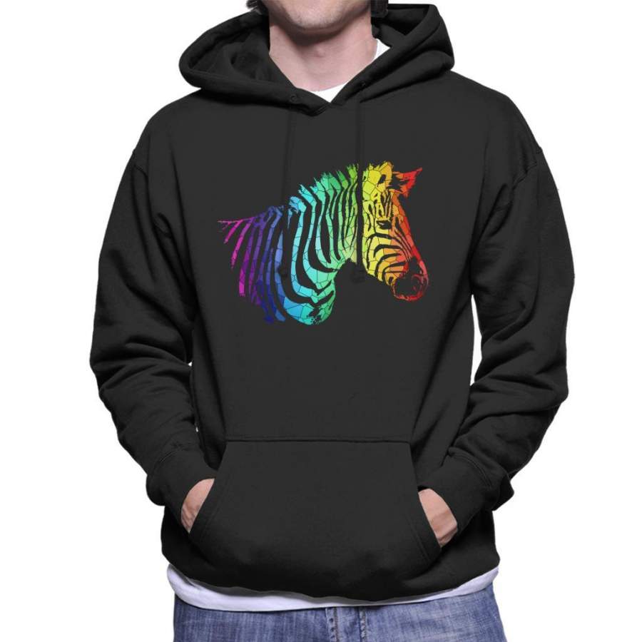 Rainbow Zebra Mosaic Men’s Hooded Sweatshirt