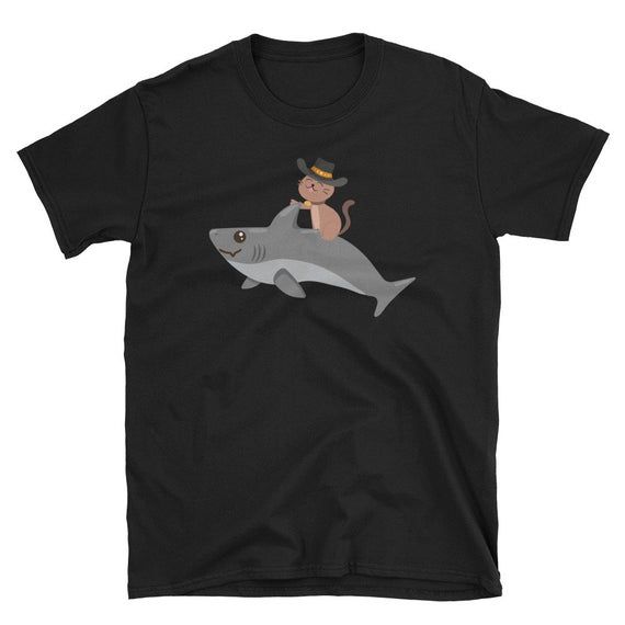 Cowboy Cat Riding A Shark Funny Unisex T Shirt Kitty Lovers Cat Kitten Kitty Pet Adoption Crazy Cat Lady Funny Rescue Adopt Meow Shirt