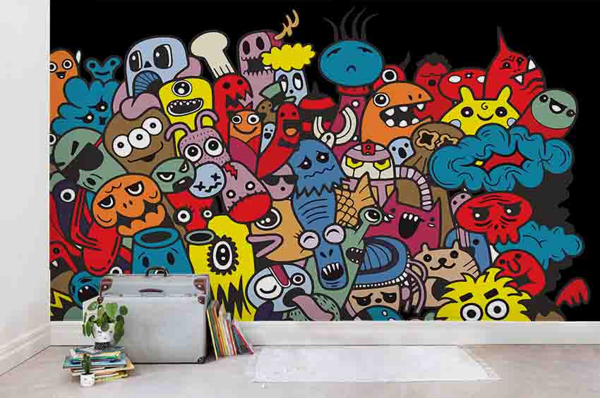 3D Animal Cartoon Graffiti Wall Mural Wallpaper Sf45