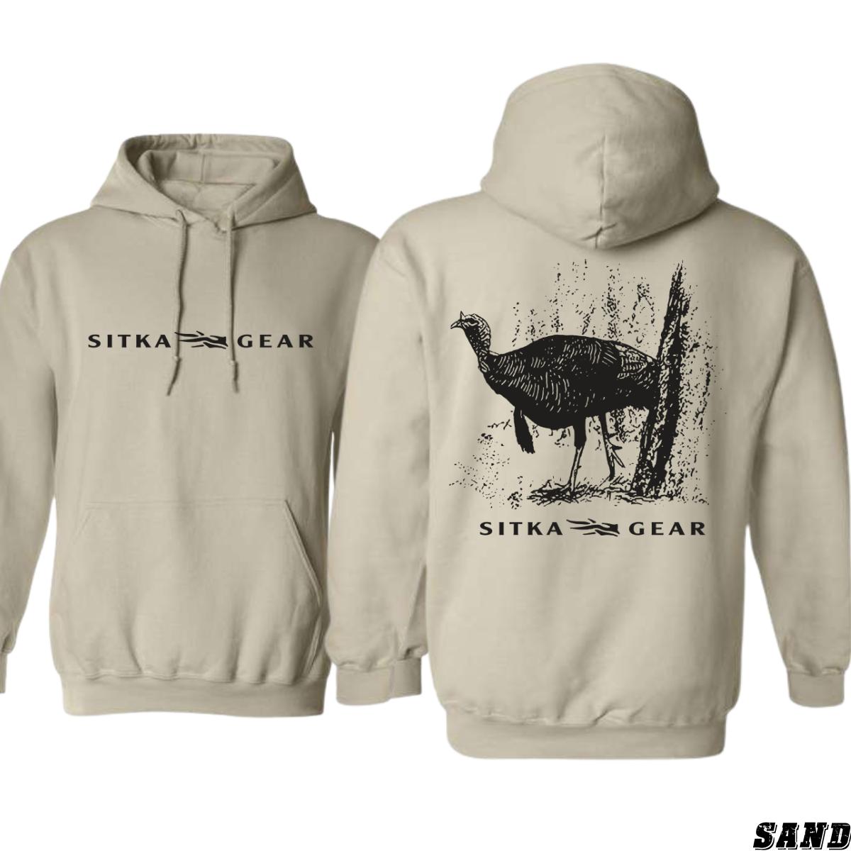 Sitka Camo Hoodie Bold Monochrome Wild Turkey Graphic, Unisex Fit, Perfect for Hunting Season and Backwoods Style