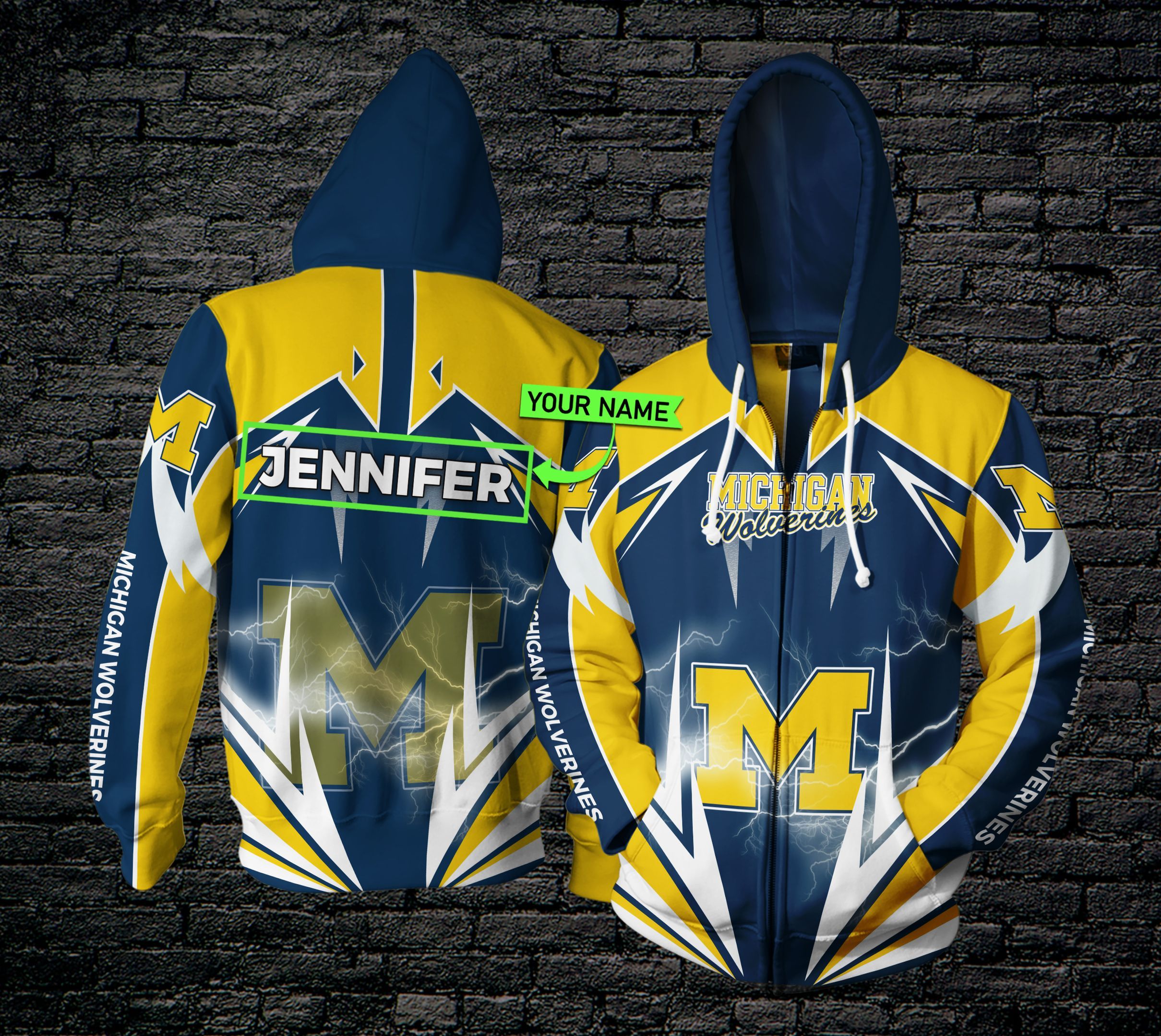 Personalized THA83 3D Hoodie Michigan Wolverines Football Lightning