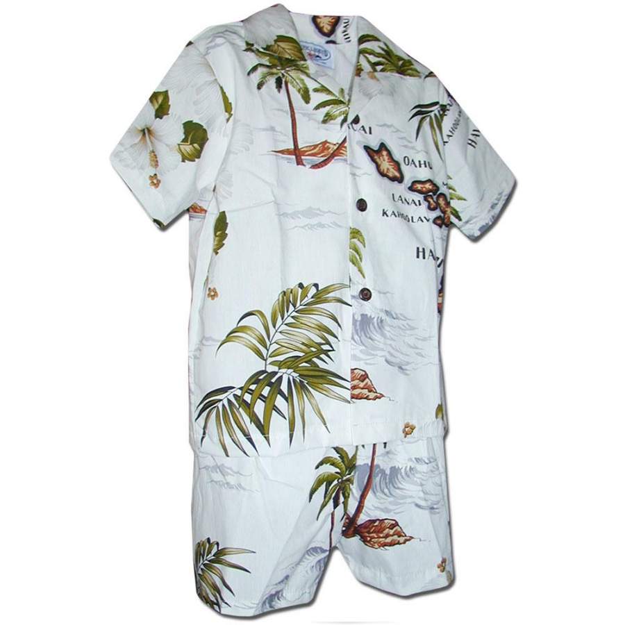 White Map Of Hawaiian Shirt And Shorts Ha3567