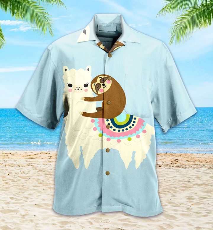 Llama Sloth Blue Hawaii Shirt Ha104373