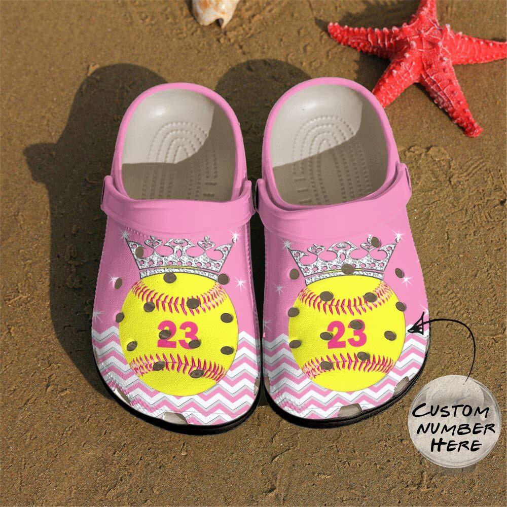 Softball Personalized Clog, Custom Name, Text, Color, Number Fashion Style For Women, Men, Kid, Print 3D Softball Princess