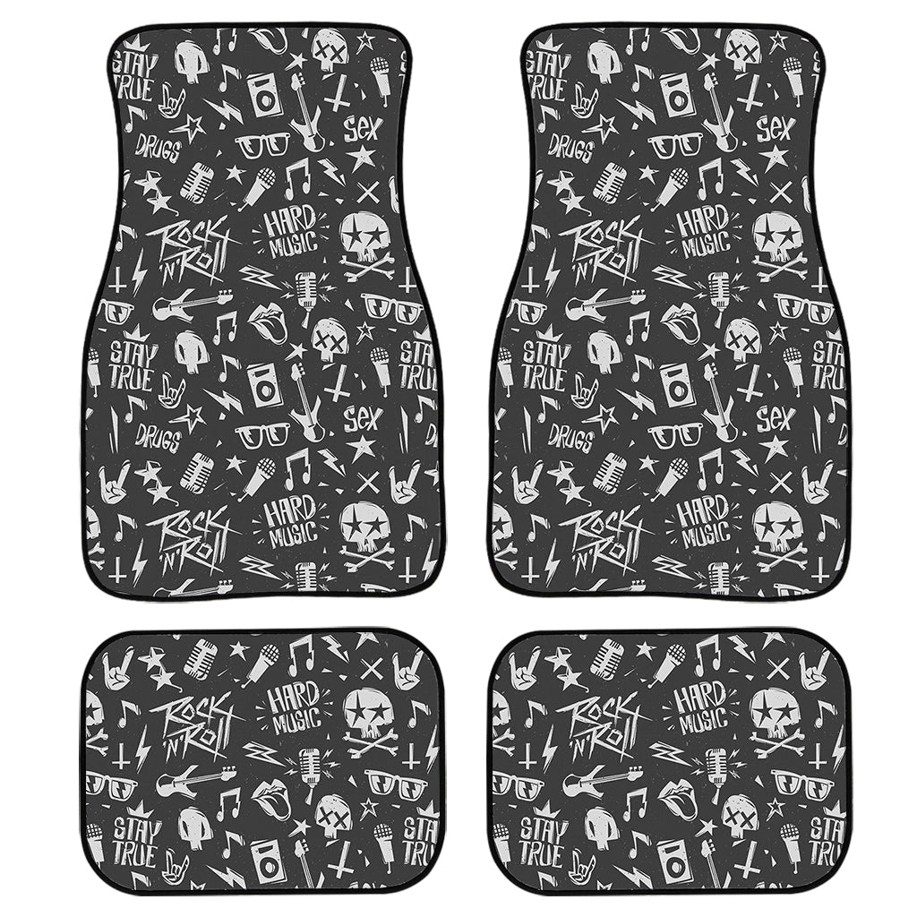 Grunge Rock And Roll Pattern Print Front And Back Car Floor Mats, Front Car Mat