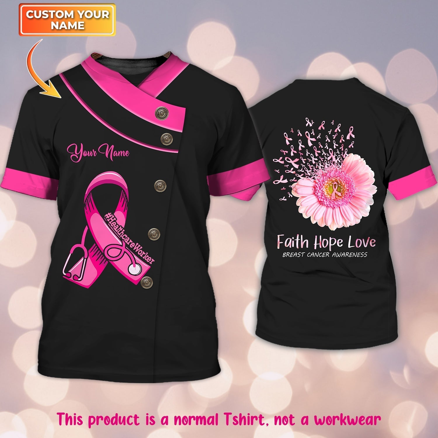 Healthcareworker Breast Cancer Awareness Shirts, Personalized Name 3D Tshirt Tad (Non Workwear)