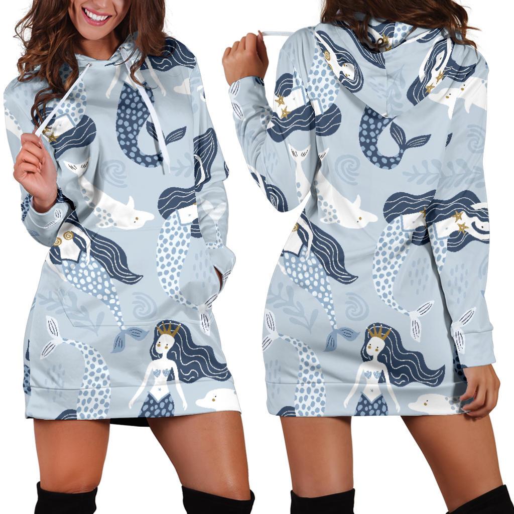 Mermaid Dolphin Pattern Women Hoodie Dress