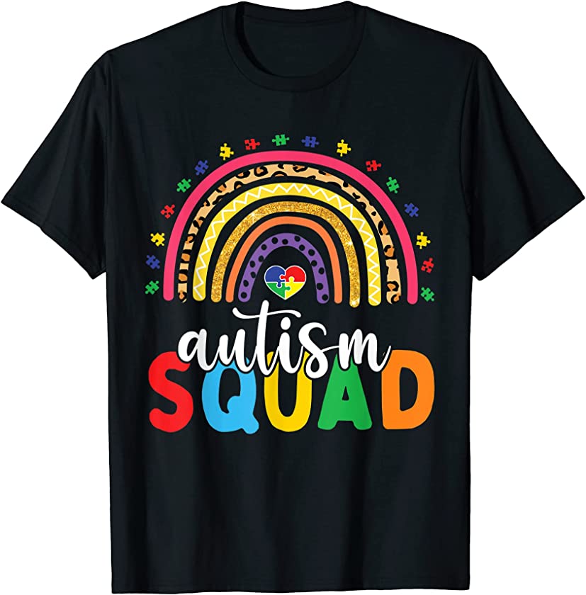 Autism Squad Rainbow Puzzle For Autism Awareness Leopard T-Shirt