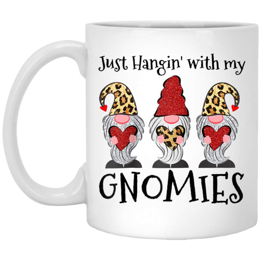 Just Hangin’ with my Gnomies Three Gnomes Valentines day 11oz 15oz White Mug Happy Easter Day Funny Colors Eggs Bunny Ears Peeps Cute