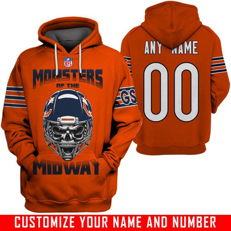 Skull – V3 – Chicago Bears – CUSTOMIZE NAME AND NUMBER – HOT SALE 3D PRINTED – NOT IN STORE