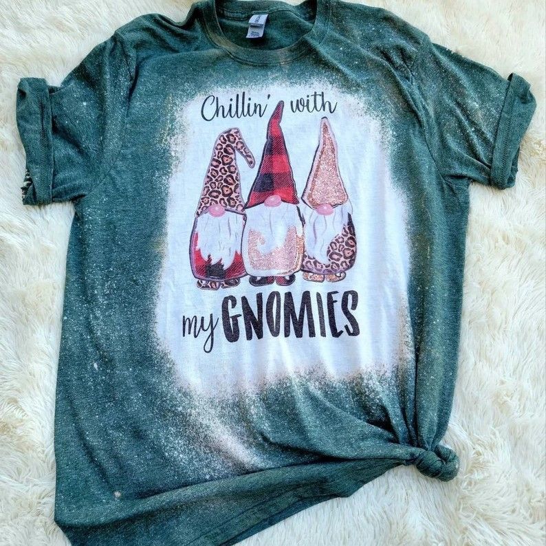 Chillin With My Gnomies Leopard Plaid Print Floral Bleached Distressed Tie Dye Bleached T-Shirt