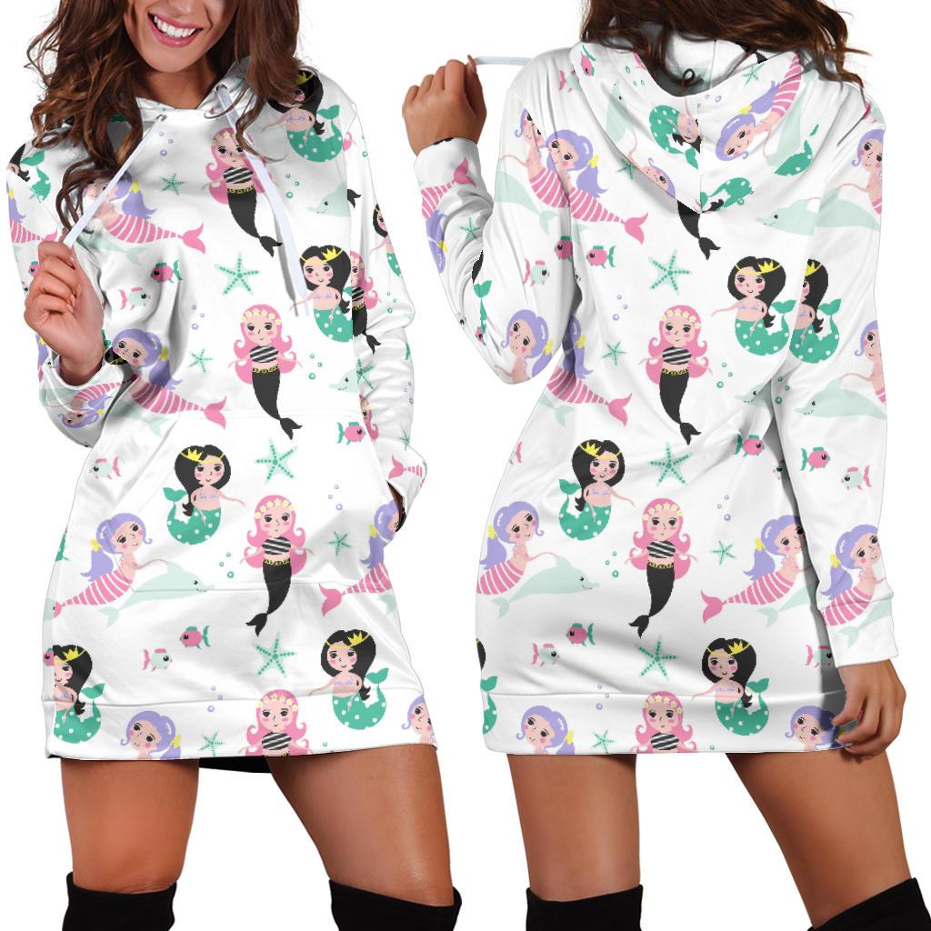 Cute Mermaid Dolphin Fish Starfish Pattern Women’S Hoodie Dress