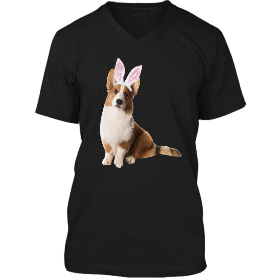 Cardigan Welsh Corgi Wearing Easter Bunny Ears Dog T-Shirt Mens Printed V-Neck T