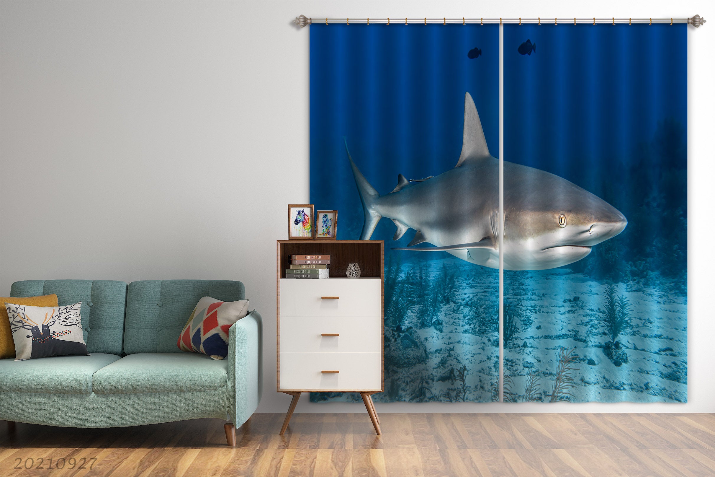 3D Shark Animal Blue Beach Curtains And Drapes Lqh 298