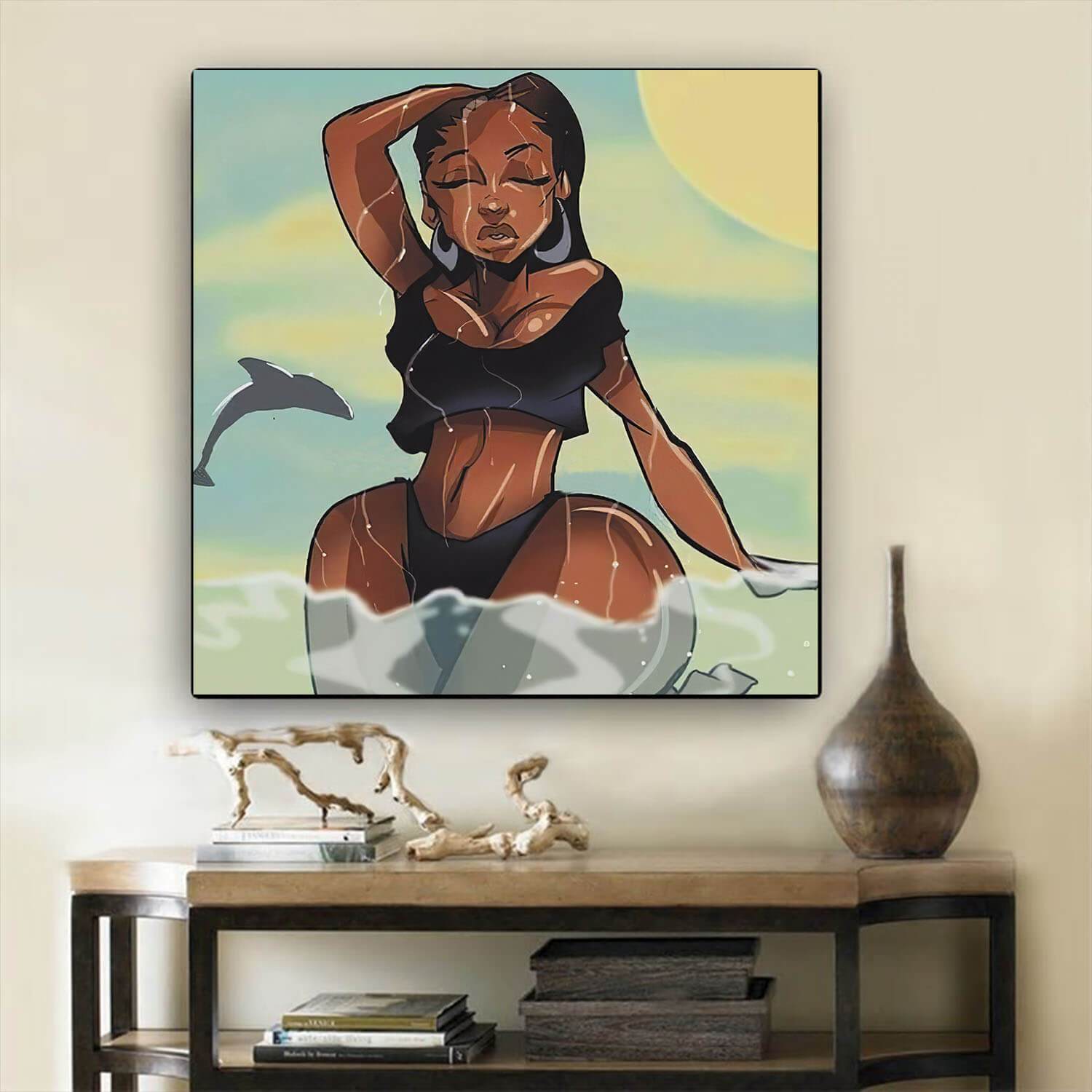 Black History Art Cute Black Afro Lady African Canvas Afrocentric Home Decor BPS69718