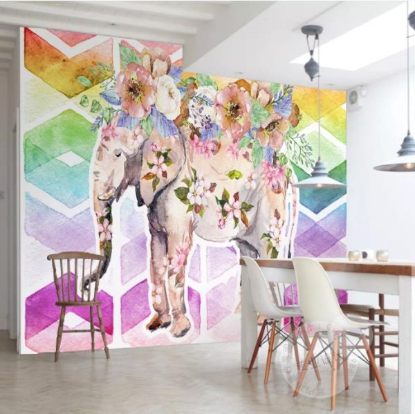 3D Modern Simplicity Flowers Elephant Wall Mural Wallpaperpe  77