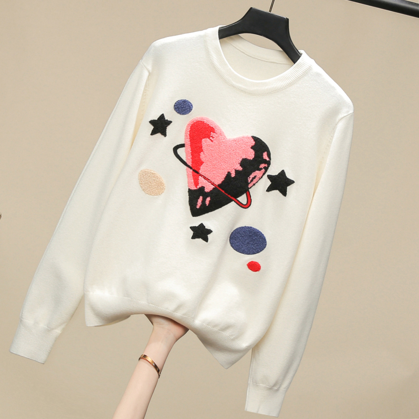 Brand Flocking Heart-Shaped Star Sweater Women’s 2022 Autumn Winter New Sweet Fashion Design Top Pullover Sweater Trendy alx