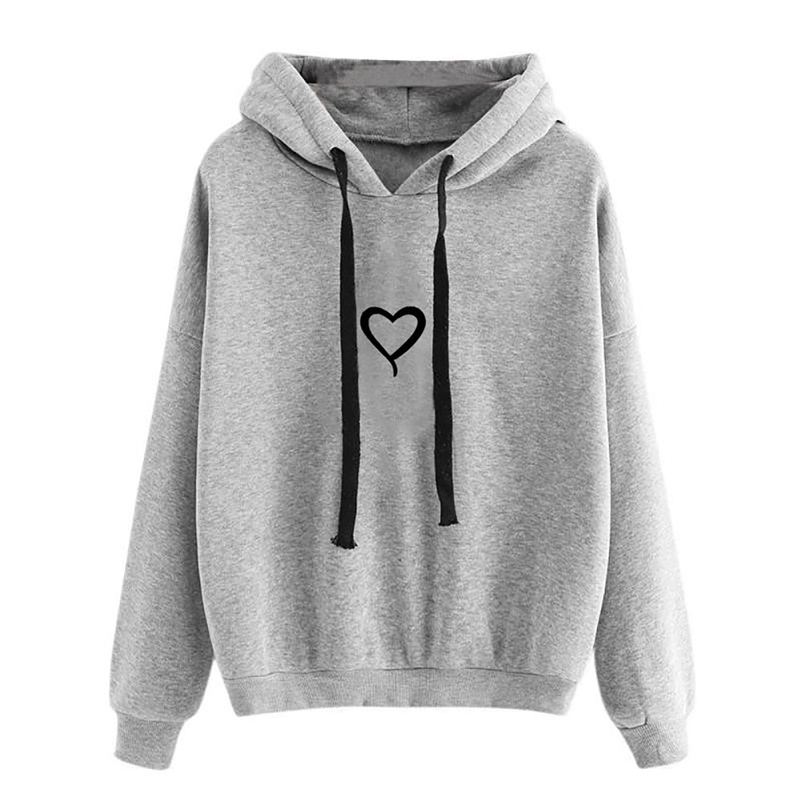 Women Oversized Hooded Sweatshirts Harajuku Sweatshirts Solid Color Cute Heart Print Pullovers Long Sleeve Tops Female Clothing alx