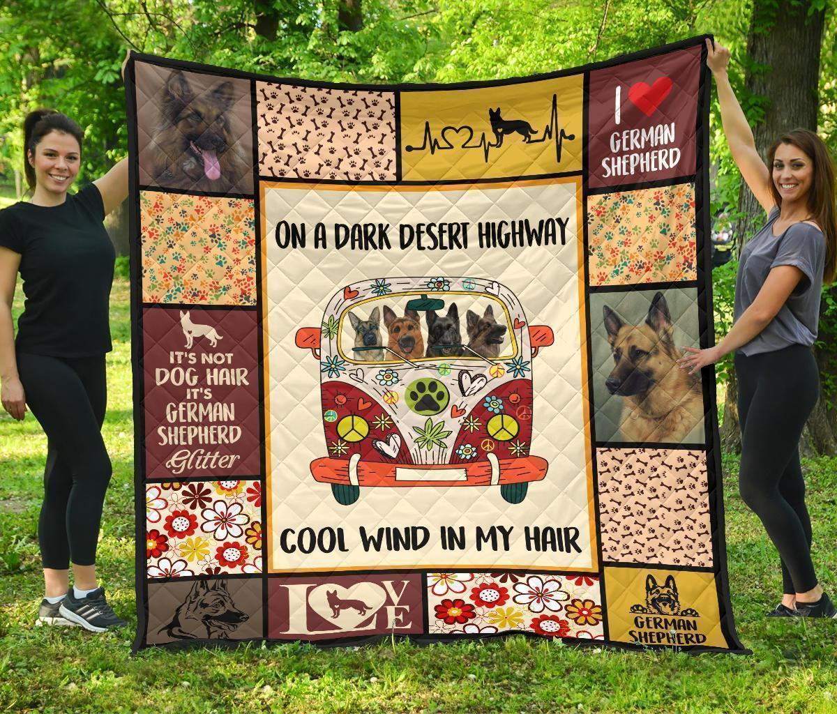 Dog On Dark Desert Hippie Van German Shepherd Quilt Blanket