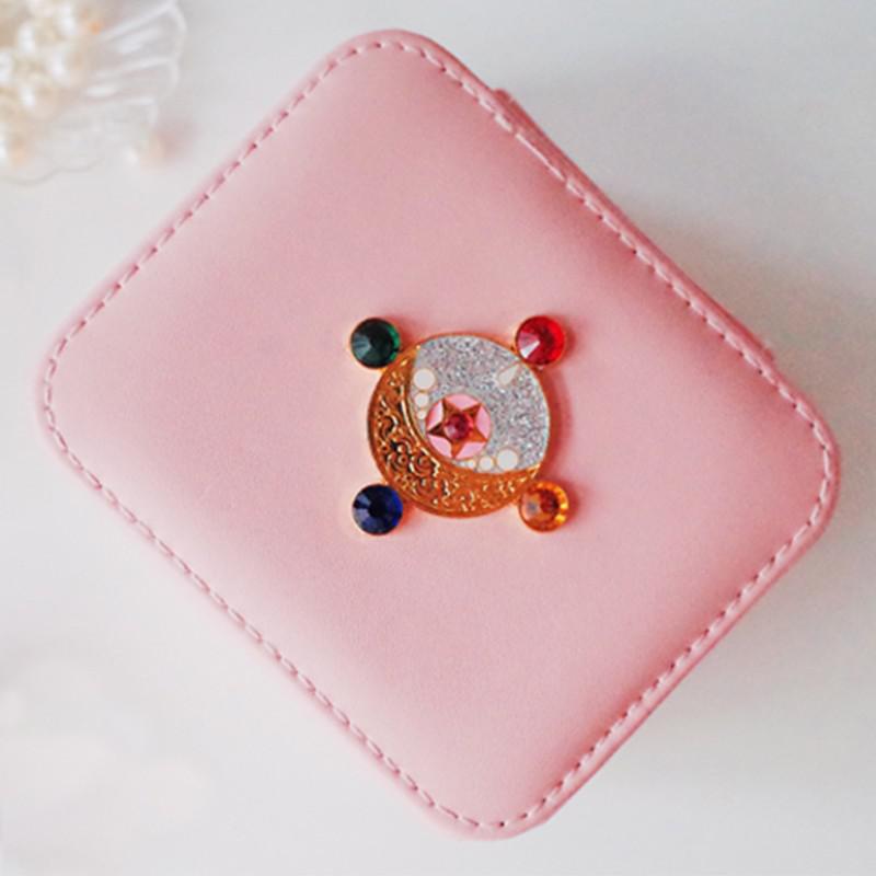 Anime Sailor Moon Compact PU Leather Jewelry Organizer Display Travel Jewelry Case Box Necklace Earring Ring Storage Holder Gift alx