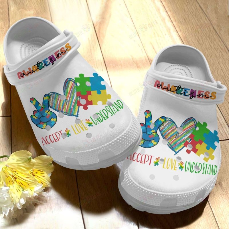 Autism Awareness Day Accept Understand Love Puzzle Pieces Crocband Clog Shoes