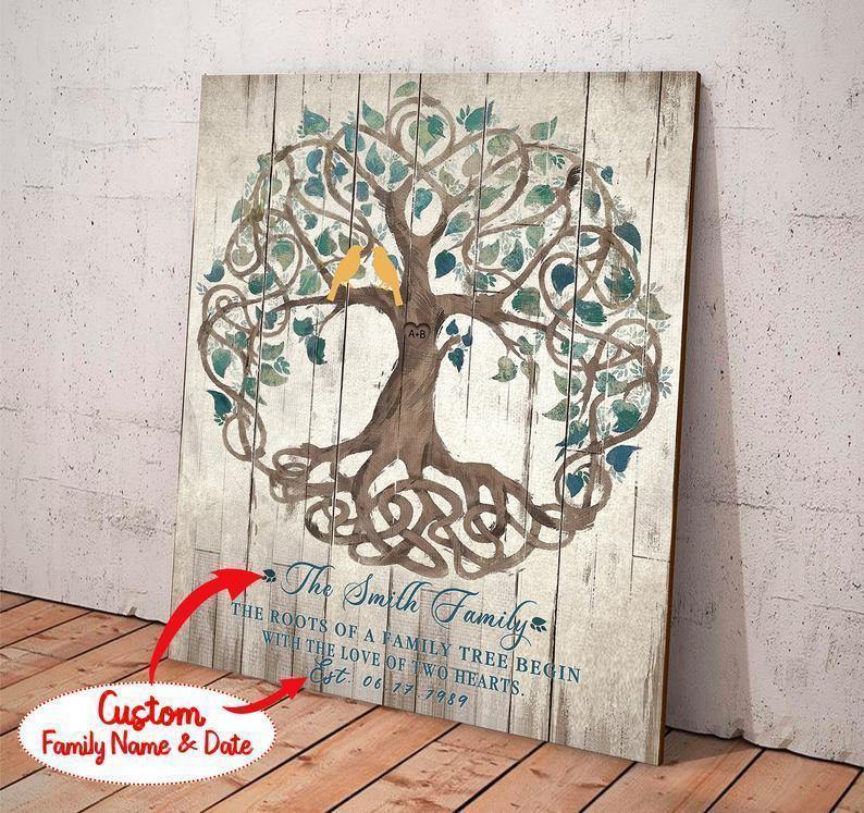 Canvas – Family Canvas,Love, Home Decor,Room Decor, Best Gift, The Roots Of A Family Tree Begin With The Love Of Two Hearts