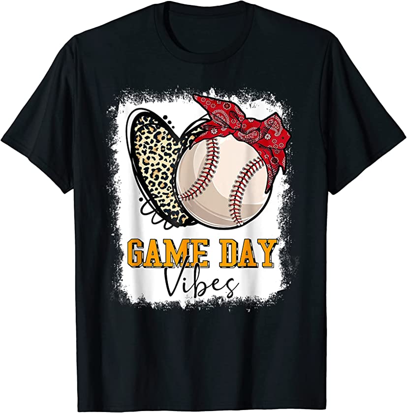 Bleached Baseball Game Day Vibes Leopard Heart Headband Mom T-Shirt