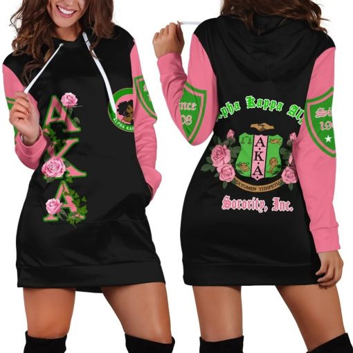 Alpha Kappa Alpha Aka Sorority Pink Rose Black Hoodie Dress