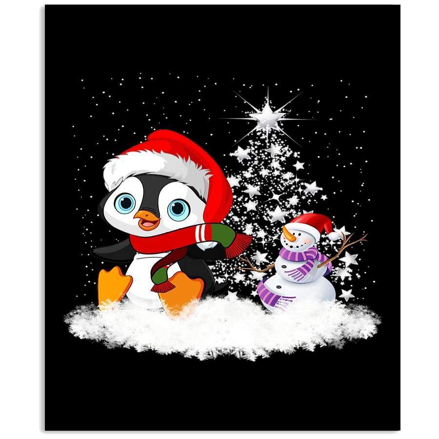 Penguin Snow Clounds Christmas Gift Black T-Shirt Vertical Poster