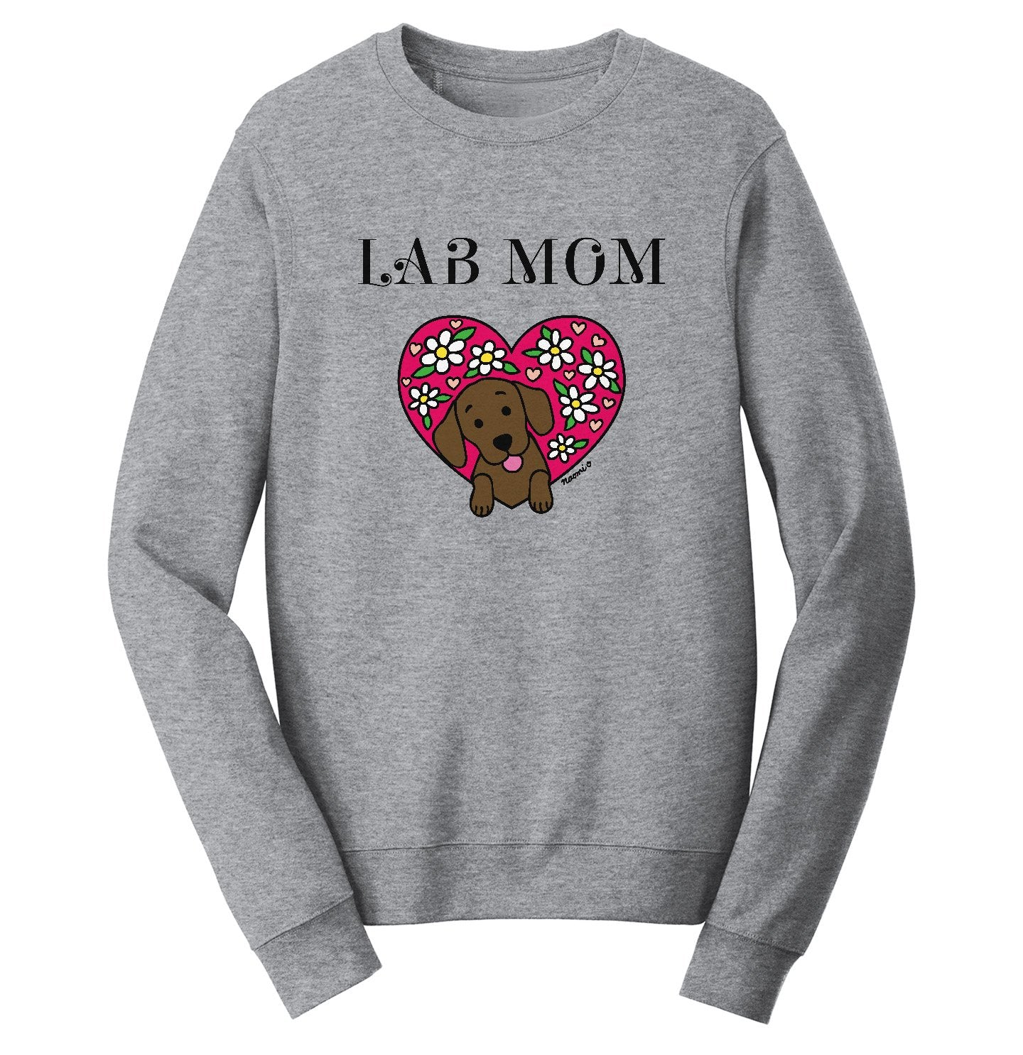 Flower Heart Chocolate Lab Mom – Adult Unisex Crewneck Sweatshirt