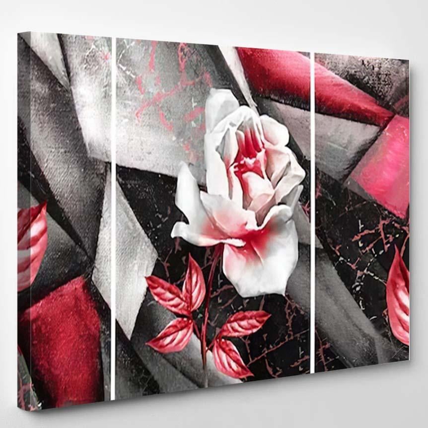 Hand Drawn Oil Painting Triptych Flower 1 – Abstract Canvas Print