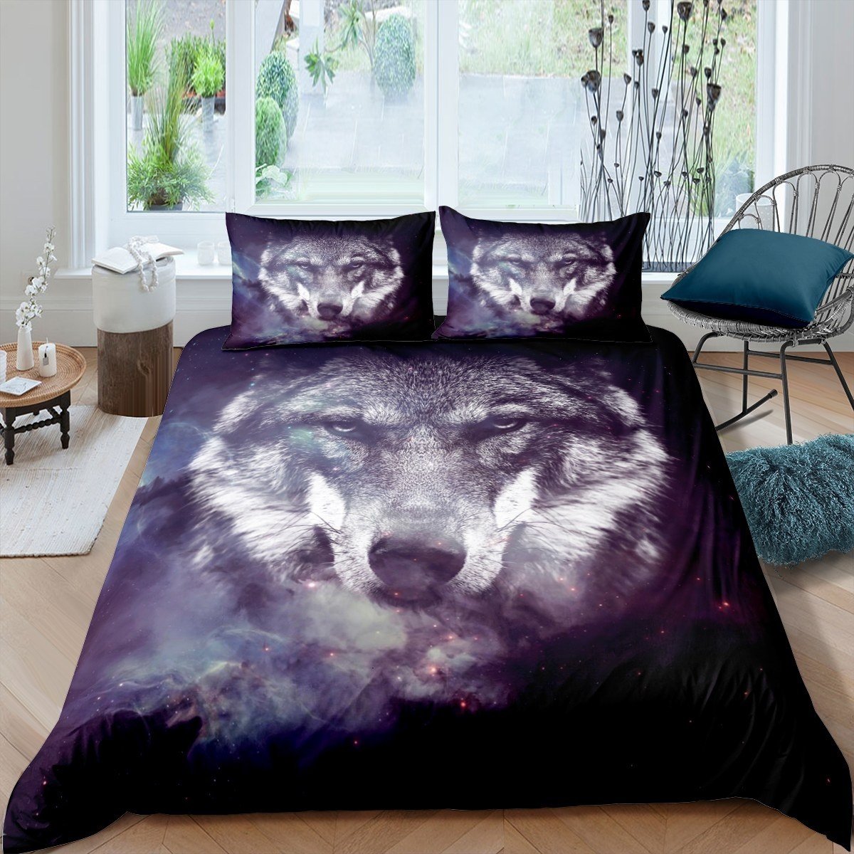 3D Galaxy Wolf Comforter Cover Set for Kids Boys Teens Safari Print Duvet Cover Wild Animal Pattern Bedding Set 3D Wolf Print Quilt Cover,Room Decor 2/3Pcs Bedding