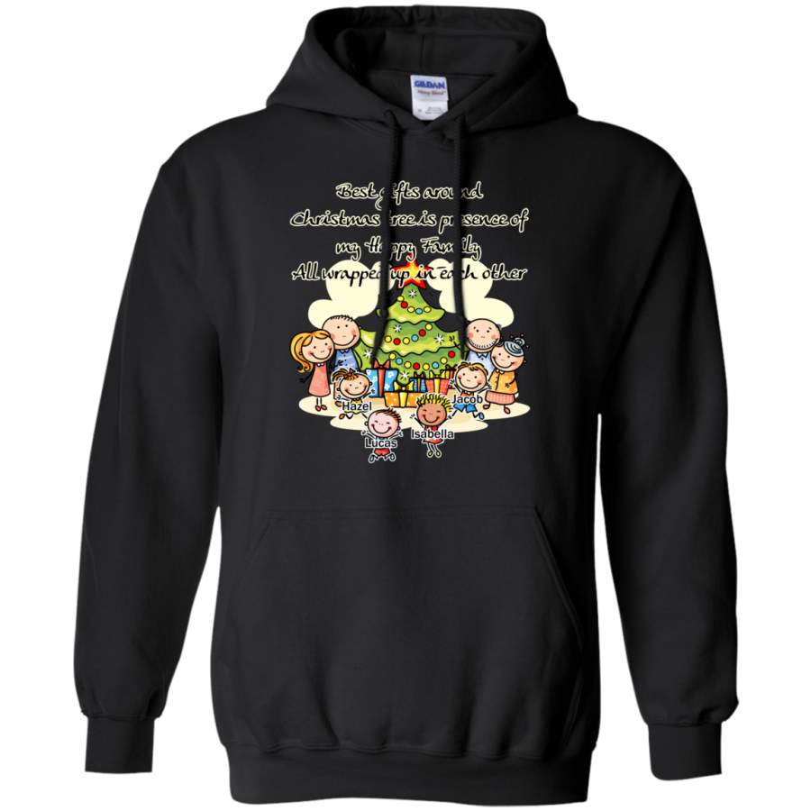 Family around Christmas tree Personalized Hoodie Sweatshirts