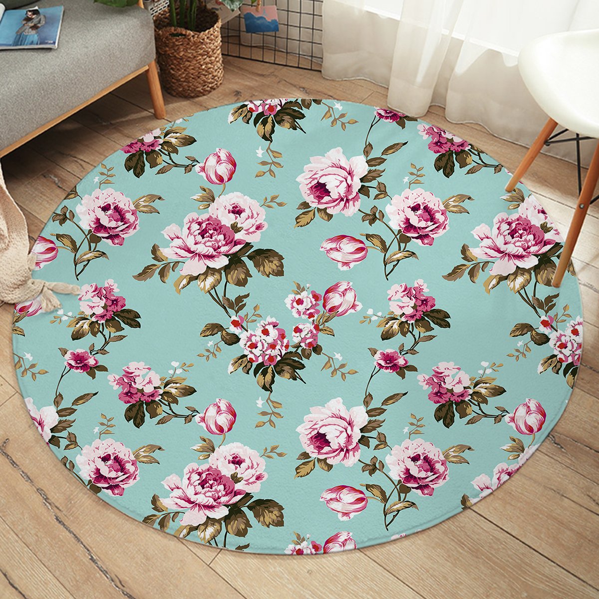 Pink Roses SW2242 Round Rug