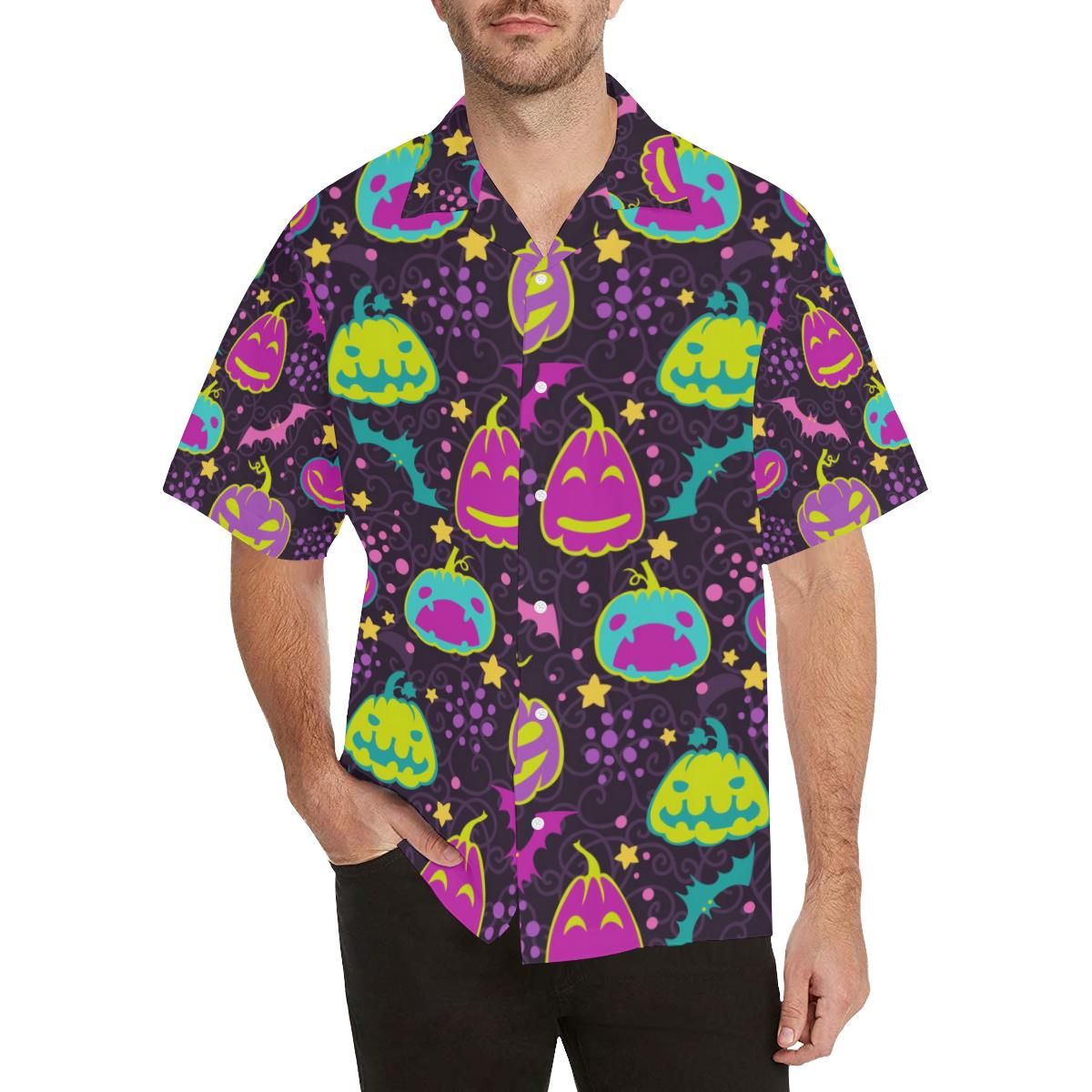 Halloween Pumpkin Bat Pattern All Over Print Hawaii Shirt Ha62528