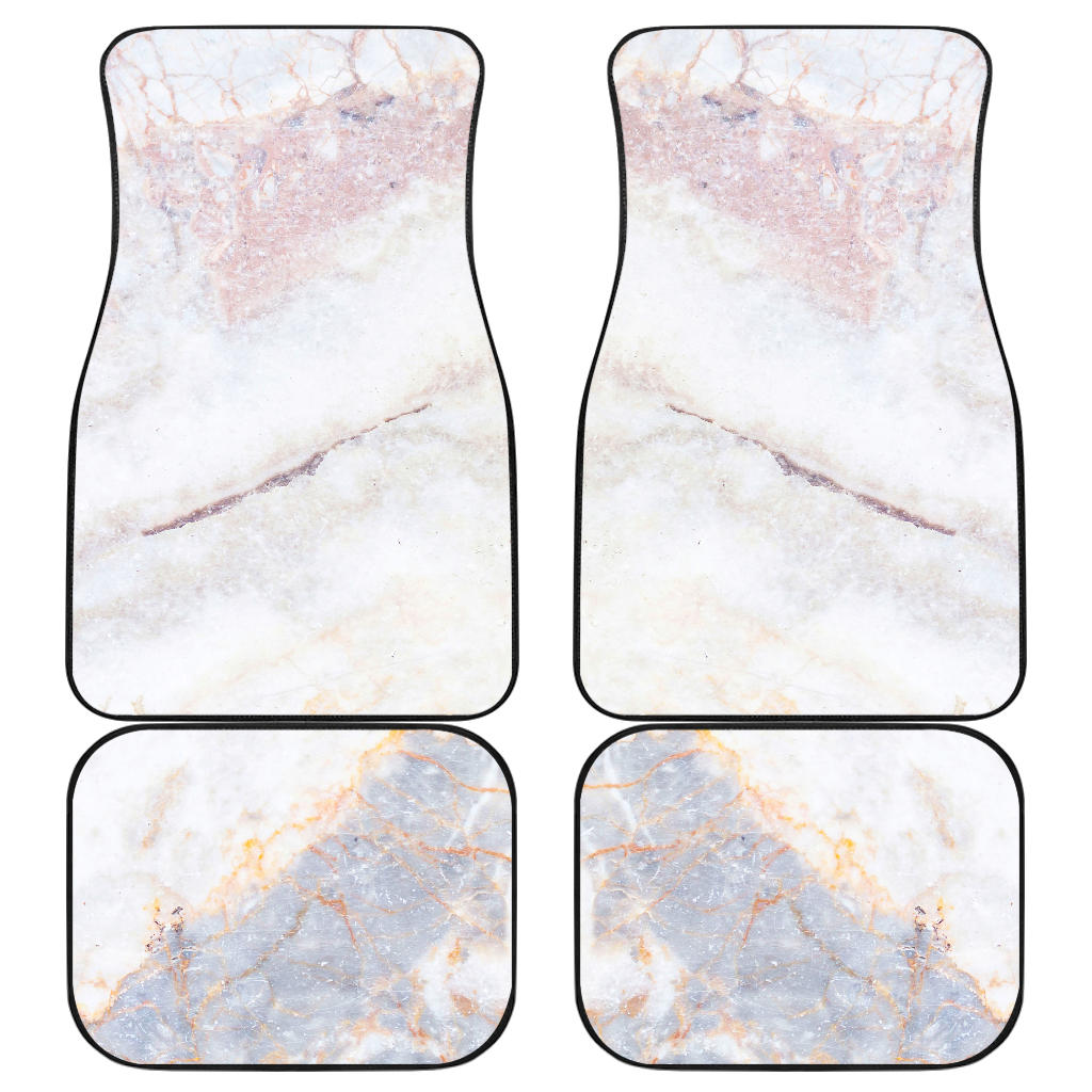 Pink White Grey Marble Print Front And Back Car Floor Mats, Front Car Mat