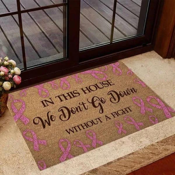 In This House Breast Cancer Awareness Easy Clean Welcome Doormat Floor Rug Housewarming Gift Home Living Home Decor Indoor And Outdoor Doormat Warm House Gift Welcome Mat Gift For Friend Family