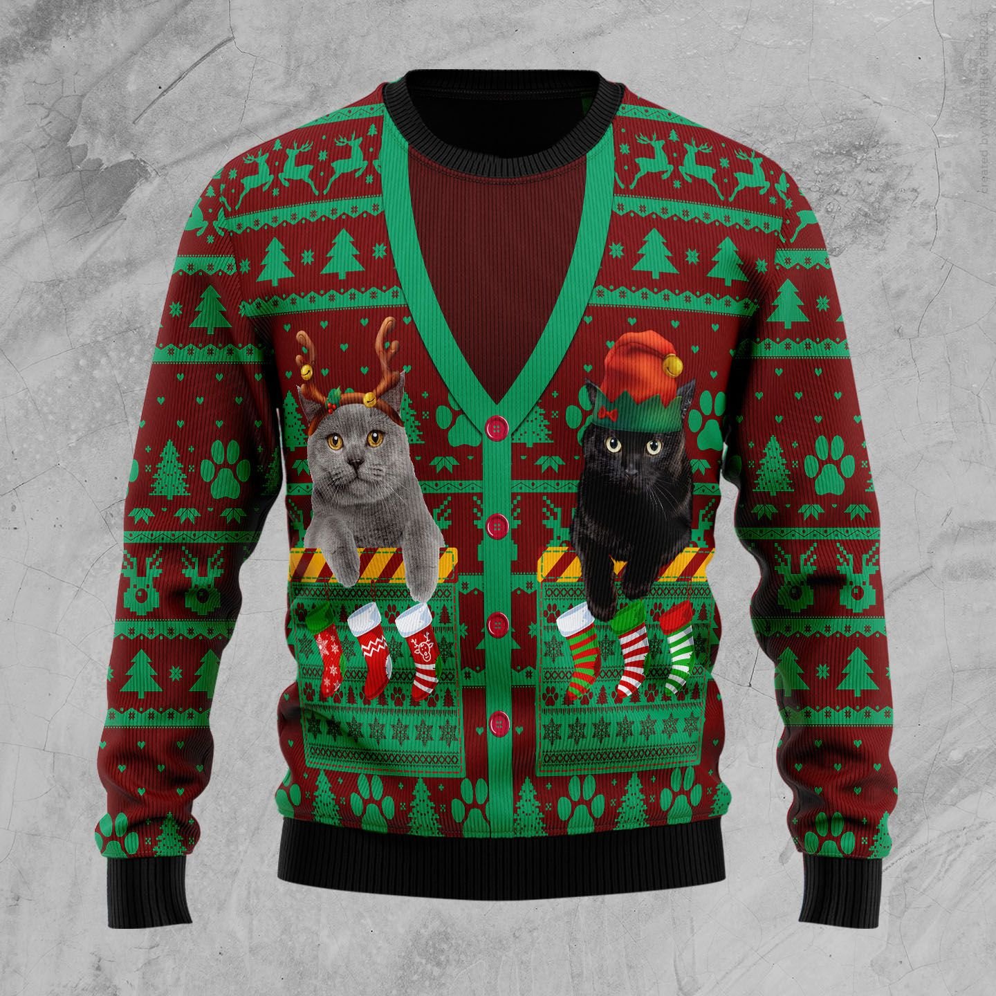 Cat Pocket Xmas Ugly Christmas Sweater | For Men & Women | Adult | Us5816