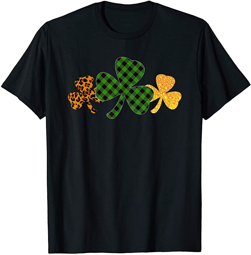 St Patricks Day Leopard Plaid Shamrock Beer Funny Drinking T-Shirt