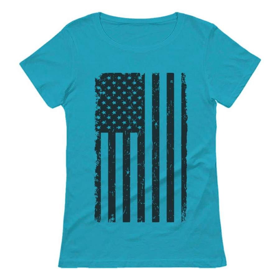 Vintage Distressed USA Flag – Big Black American Flag Women T-Shirt