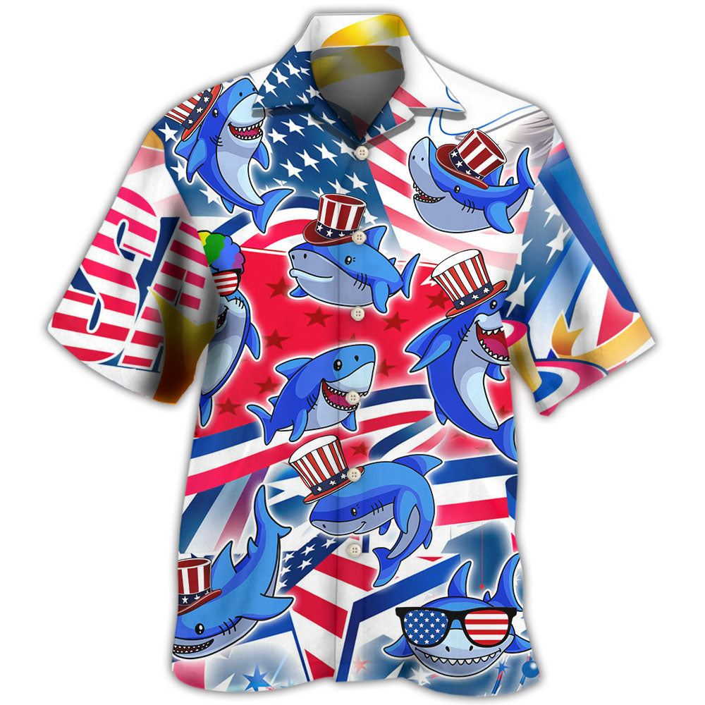 Shark Funny Usa Flag Independence Day – Hawaiian Shirt