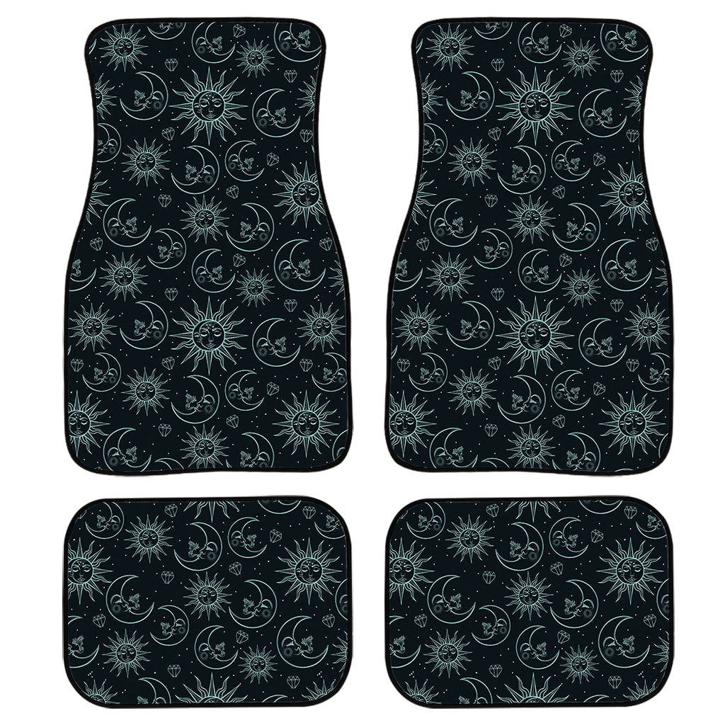 Blue Sun And Moon Pattern Print Front And Back Car Floor Mats, Front Car Mat