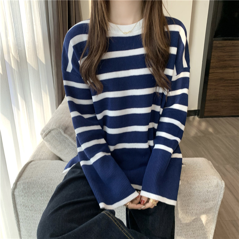 Sweater Women Winter Korean Fashion Stripes Sueters De Mujer Casual O-Neck Loose Pullover Women’s Sweater Female Clothing alx