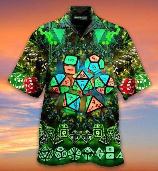 Shop Amazing Glowing Kaleidoscope Dice Green Unisex Hawaii Aloha Shirts Ha52971