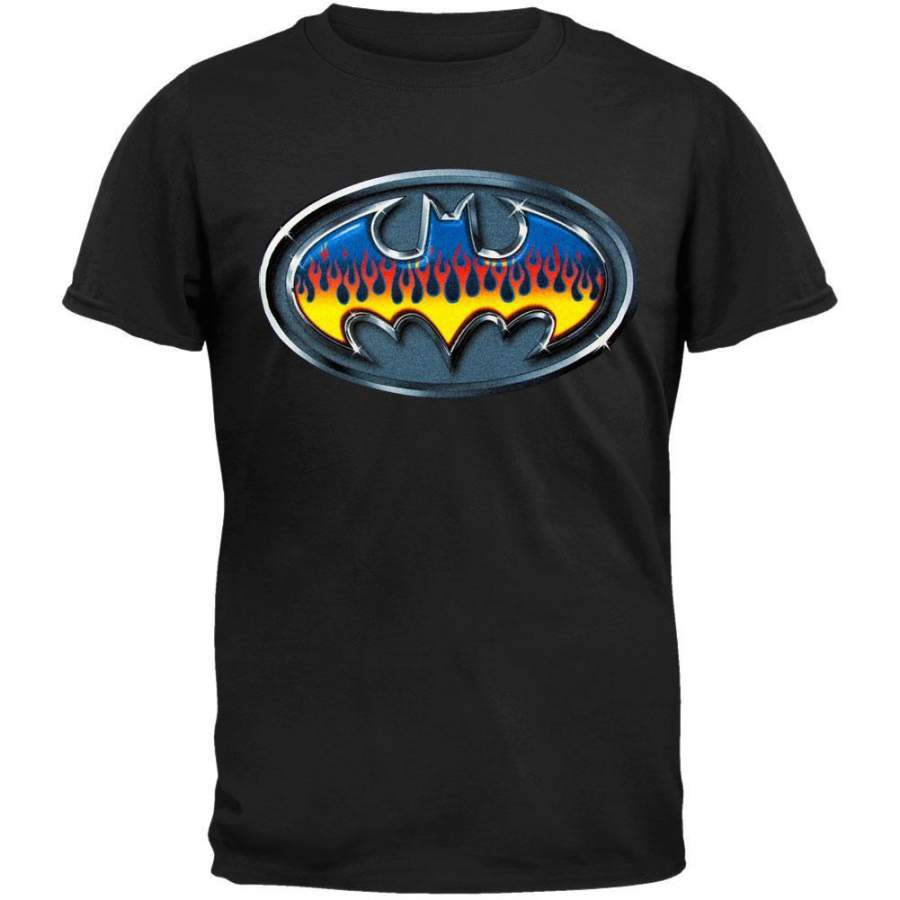 Batman – Flaming Metal Logo T-Shirt