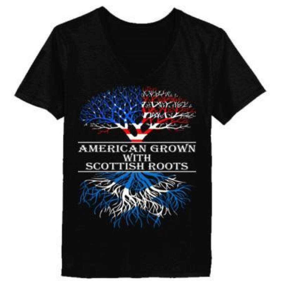 AGR American Grown With Scottish Roots – Ladies’ V-Neck T-Shirt